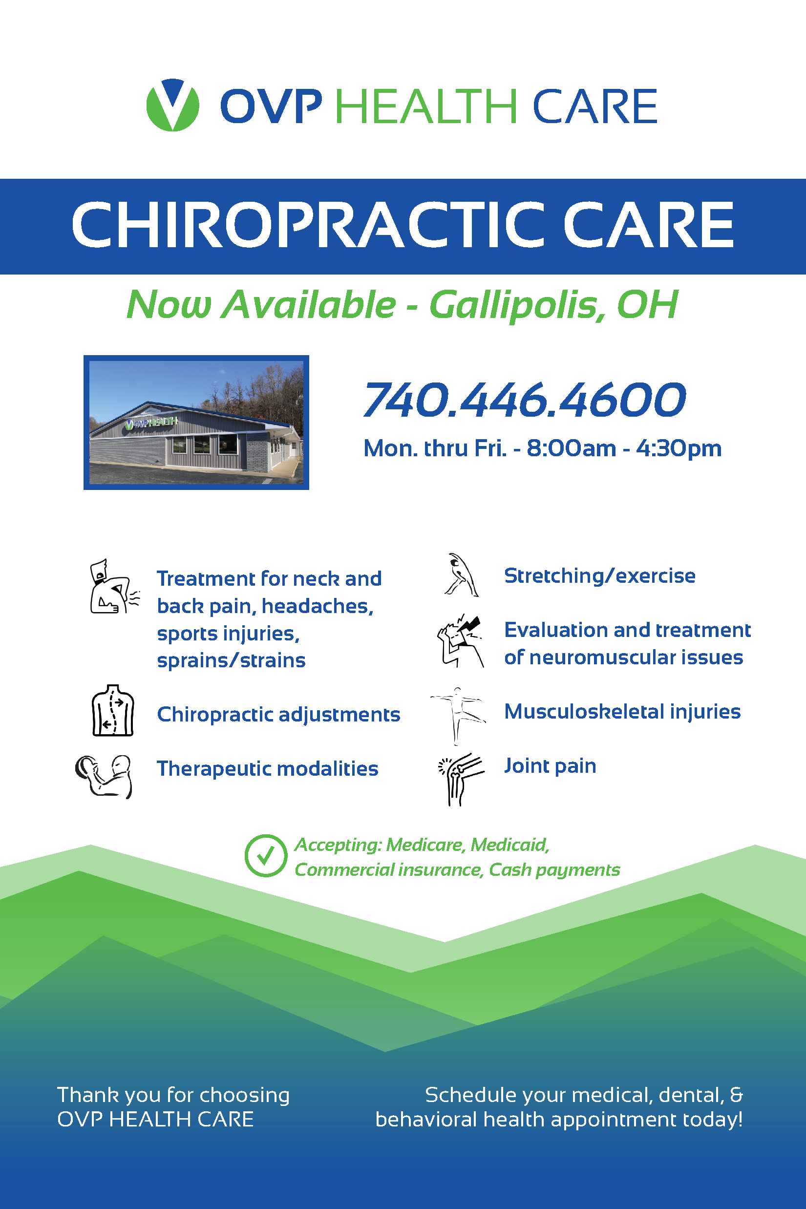 chriopractic services flier half-page OVP Healthcare Dentistry logo